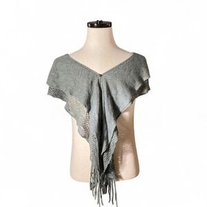Womens Fairycore Knit Fringe Shawl Wrap Cardigan Boho Gray Grunge